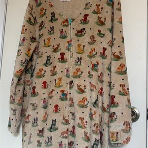 NATURAL LIFE Cream Fleece Zip-Up Sleep jump suit with Multicolor Dog Print